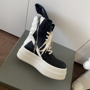 Colección Otoño, Nuevos Zapatos Casuales con Cordones, de Plataforma Alta, con Suela Gruesa de Doble Capa, en Blanco y Negro, con Diseño de Triángulo Invertido - Product Image 2