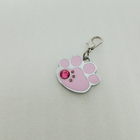 Pendentif personnalisé pour animaux de compagnie en métal rose en forme de patte, avec logo gravé au laser, strass et breloques pour gravure