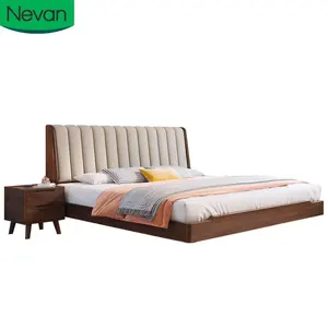 Gran oferta de juegos de muebles de dormitorio, cama de madera maciza con diseños simples normales de lujo tamaño queen suspendida para adultos