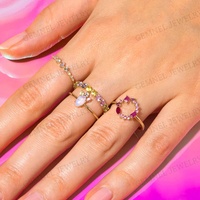 Bague ouverte en cercle rose, bijoux délicats pour femmes, plaqué or fantaisie