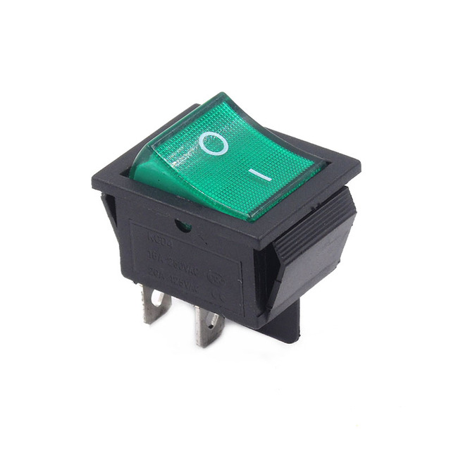 KCD4 25*31mm Rocker Switch 4Pin 2 Positions Button Power Switch With Green Light 16A 250V 20A 125VAC on OFF