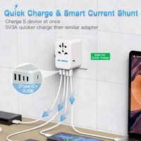 Adaptateur de voyage universel multi-prises GaN III 65W 2 ports USB 3 ports USB-C PD Charge rapide Chargeur mural universel