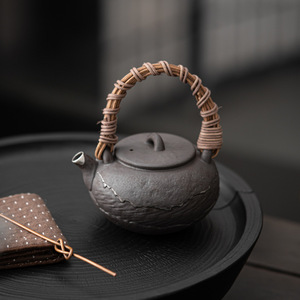 Juego de Tetera de Kung Fu Antigua con Asa de Bucle, Estilo Retro Zen, de Arcilla de Roca Antigua, con Filtro de Bola Dorada para Preparar Té y Café - Product Image 2