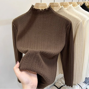 HANO elegante stile Casual <span class=keywords><strong>camicia</strong></span> di sostegno da donna <span class=keywords><strong>con</strong></span> frangia in legno autunno e inverno nuovo maglione orecchio di grano mezza maglieria a collo alto - Product Image 6