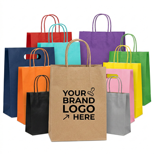 Customized Logo Recyclable Fast Food Bread Takeout <b>Paper</b> Bag Packaging Food Takeaway <b>Paper</b> Bags With Ribble Handle - Product Image 5