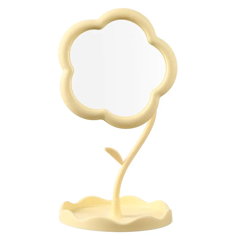 منتج جديد مرآة ديكور جميلة على شكل زهرة للمكتب لوضع مستحضرات التجميل محمولة قابلة للتعديل مرآة مجوهرات بلاستيكية معلقة