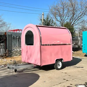 อุปกรณ์ขายอาหารข้างทาง รถพ่วงขายกาแฟ รถเข็นขายขนมสีชมพู รถขายบิสกิต รถขายอาหารเคลื่อนที่ - Product Image 1