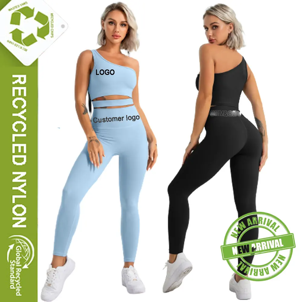 Benutzer definierte Marke nahtlose Yoga Legging-Sets aus recyceltem Stoff Fitness-Studio trägt 2 Stück Workout-Sets Frauen Butt Lifting Yoga-Sets