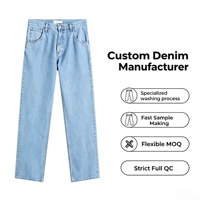 Jeans en denim coupe droite délavée unie personnalisée pour hommes, pantalon décontracté ample classique pleine longueur, marque privée OEM