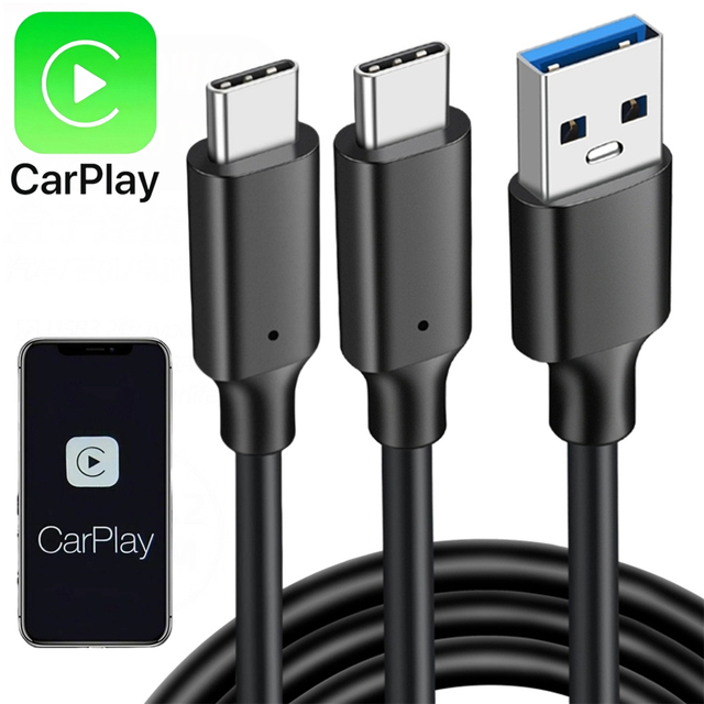 Type-C Car Carplay Cable, USB a to USB C to USB Carplay Braided Data Cord Android Auto Wire Adapter for iPhone 16 15 Samsung