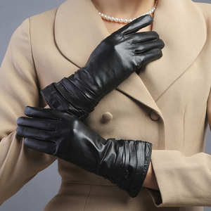 Mode fête tactile opéra à manches longues hiver moto en peau de mouton cuir dames gants - Product Image 4