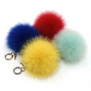 Fur Ball KAZUFUR Handmade Real Fur Keychain Fox Fur Ball Pompoms Keychain For Bag Charm