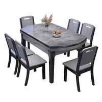 Fabricant, vente en gros, personnalisation, utilisation hôtelière, table à manger avec plateau en pierre frittée assemblée, ensemble de chaises, extensible, réglable, moderne