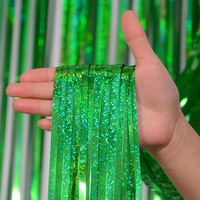 Rideau de franges holographique laser 1x2m pour décoration de toile de fond de mariage, de fête de remise de diplôme, rideau de pluie scintillant en guirlandes métalliques