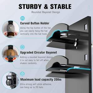 <b>Hat</b> Organizer for <b>Baseball</b> Caps <b>Hat</b> <b>Rack</b> for <b>Wall</b> with Strong Adhesive Hold up Cap Organizer Storage Multilayer Mounting Option - Product Image 2