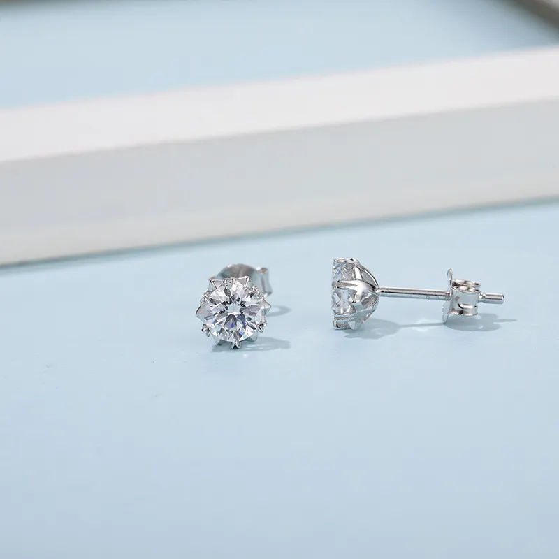 Custom Women Fine Jewelry Luxury Real S925 Silver 10k 14k Gold D VVS Round Cut Moissanite Diamond Ear Studs Earrings