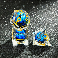 Dés polyédriques en résine, œil de dragon, noyau liquide, bords tranchants, faits à la main, lot de 7, écologiques, D20, jeu de dés pour Dungeons & Dragons, noir et bleu