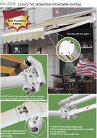 Auvent Rétractable de Luxe 5m Projection Maximale en Aluminium Thermolaqué pour Terrasse et Patio Extérieur avec Bras à Chaîne Double en Acier Inoxydable 304