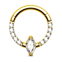 Anneau de septum articulé en titane ASTM F136 avec zircone cubique, surface lisse, pour piercing de cartilage et de corps, vente en gros