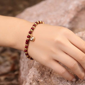 Fashion Beaded <b>Bracelet</b> <b>Red</b> Gold Plated 316L Stainless Steel Cherry Heart Charm Women's Jewelry - Product Image 3