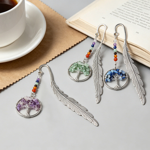 Marque-page en métal avec plume et arbre de vie en cristal naturel, perles chakra, idéal pour <span class=keywords><strong>les</strong></span> amateurs de livres et <span class=keywords><strong>les</strong></span> cadeaux (vente en gros) - Product Image 6