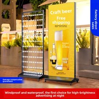 Panneau publicitaire extérieur en tissu double face éclairé par LED rechargeable, résistant aux intempéries, imperméable, avec film souple UV