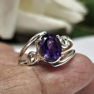 Handmade 925 <b>Sterling</b> <b>Silver</b> Women's Statement <b>Ring</b> Amethyst Gemstone <b>Set</b> in Oval Cut Diamond Bezel Setting for Weddings - Product Image 1
