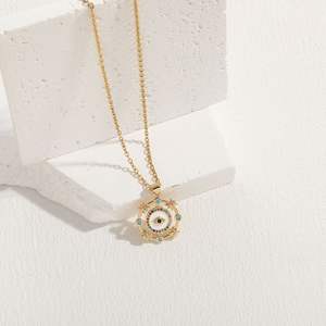 Kalung Liontin Tangan Fatima Palm Hasma Berlapis Emas 14K Grosir, Kristal Biru, Mata Turki Pengusir Jahat untuk Wanita - Product Image 4