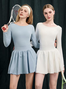 Neu eingetroffen: Damen-Tennisrock-Set mit abnehmbarem Golfrock, 2-teiliges Fitness-Set mit langärmeligem T-Shirt, Lauf- und Sportbekleidung-Set - Product Image 1