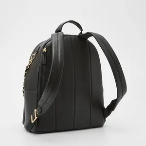 Mochila escolar pequena vintage com corrente de ouro para mulheres, mochila escolar com vários compartimentos