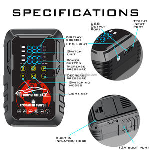 Пусковое устройство с компрессором, портативное пусковое устройство для автомобиля с воздушным насосом, внешний аккумулятор с функцией подкачки шин - Product Image 6