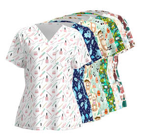 Uniformi di stampa femminile poliestere Spandex uniformi ospedaliere infermiere medico stampa top stampato scrub top - Product Image 1