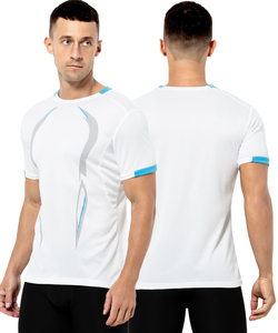 เสื้อยืดโพลีเอสเตอร์ระบายอากาศได้ดีสำหรับผู้ชายเสื้อผ้าแขนสั้นทรงสลิมฟิตพิมพ์โลโก้ OEM - Product Image 1