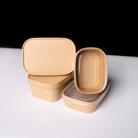 Boîte alimentaire jetable en papier kraft rectangulaire avec couvercle transparent, personnalisable avec logo OEM, vente en gros, boîte écologique