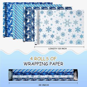 Original navy blue Christmas snowflake reindeer Santa Claus blue-striped copper plate <b>paper</b> <b>packaging</b> <b>paper</b> - Product Image 5