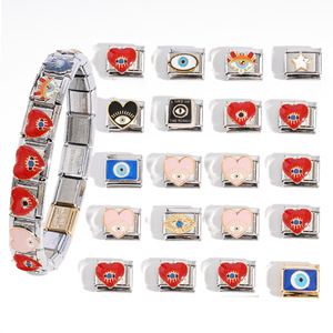 Italian Modular Evil Eye Charm Bracelet Unisex Zinc Alloy Heart Shape Jewelry Gift Accessory Chain - Product Image 1
