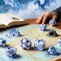 LuxeRoll – Jeu de dés en résine style porcelaine, à bords vifs, polyédriques, pour D&D et RPG, personnalisables, vente en gros, 7 pièces