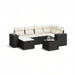 Grande set di divani da giardino in polyrattan nero e vetro temperato - Product Image 1
