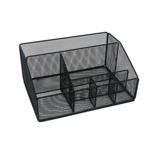 Office Organizer Storage Basket Black Rectangle Desktop Stationery Holder Multi Purpose Foldable No Drill Standing Type - Product Image 2