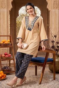 Ensemble assorti deux pièces écologique pour femmes, confortable et respirant, Kurti et pantalon, tenue élégante et décontractée pour toutes les saisons - Product Image 2
