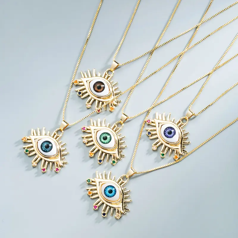 Hot Selling Fashion Women's Jewelry Necklace Evil Eye Colorful Eye Pendant Necklace Charm 18k Gold Plated Evil Eye Necklace