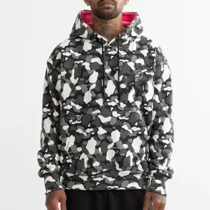 2024 Personalizado Street Wear Oversize 350 Gsm Macio Respirável Ginásio Branco Preto Camo Hoodie De Impressão Gráfica