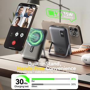 <span class=keywords><strong>Power</strong></span> Bank 3 in 1 da 15W per Ricarica Wireless di Auricolari e Orologi, 10000mAh Magnetico con Supporto Pieghevole RPP-695 - Product Image 2
