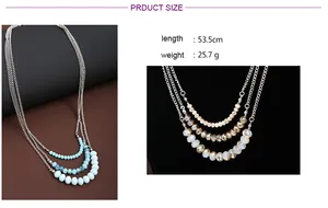 Kalung manik-manik cinta wanita gaya Eropa dan Amerika, Kalung manik-manik nasi kaca tiga lapis - Product Image 4