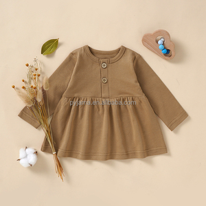 น่ารัก100% ผ้าฝ้ายอินทรีย์แขนยาวจีบเอวทารกห้องอาบน้ำฝักบัวชุดสาวถักชุดเด็ก - Product Image 3