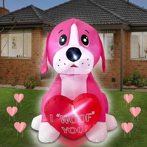 Chien rose gonflable de <span class=keywords><strong>4</strong></span> pieds pour la Saint-Valentin avec décoration <span class=keywords><strong>en</strong></span> forme de cœur, décoration romantique lumineuse LED gonflable, cadeau pour anniversaire, mariage, fête - Product Image 1