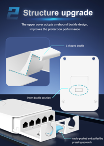 Extenseur de réseau PoE étanche pour extérieur, 100 Mbps, 5 ports, répéteur, 1 entrée 4 sorties, pour applications PoE en extérieur - Product Image 3