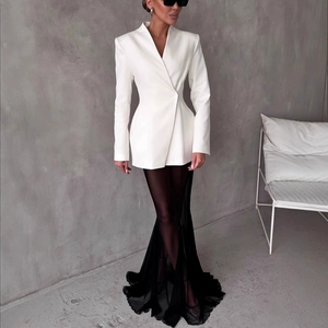 Conjunto de <span class=keywords><strong>Falda</strong></span> y Blazer Elegante para Mujer 2026 - Chaqueta de <span class=keywords><strong>Traje</strong></span> Ajustada <span class=keywords><strong>con</strong></span> un Botón y <span class=keywords><strong>Falda</strong></span> Plisada Transparente - Product Image 3