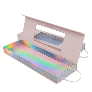 Custom bundle pink luxury cardboard wig gift packaging box for hair packaging boxes with ribbon custom logo glod foil wig box
