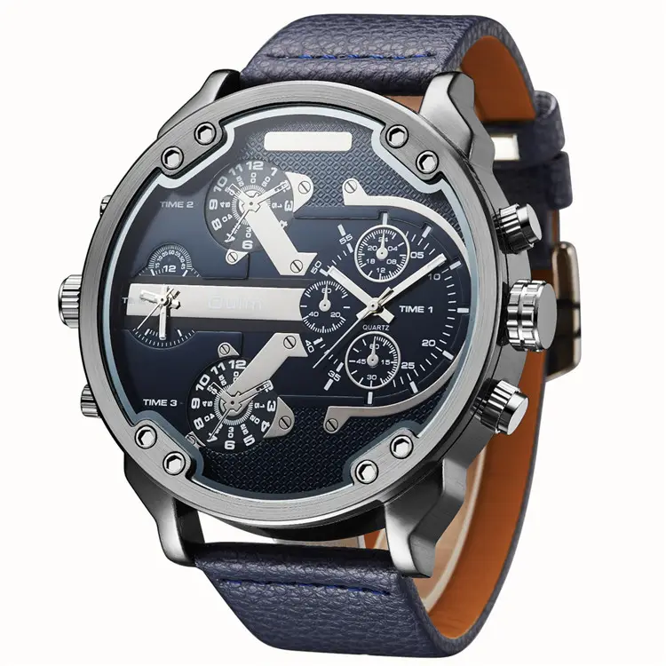 Oulm hp3548 relógios masculinos, marca de luxo, dois fusos horários, relógio de quartzo, grande mostrador, casual, esportivo, relógio de pulso masculino
